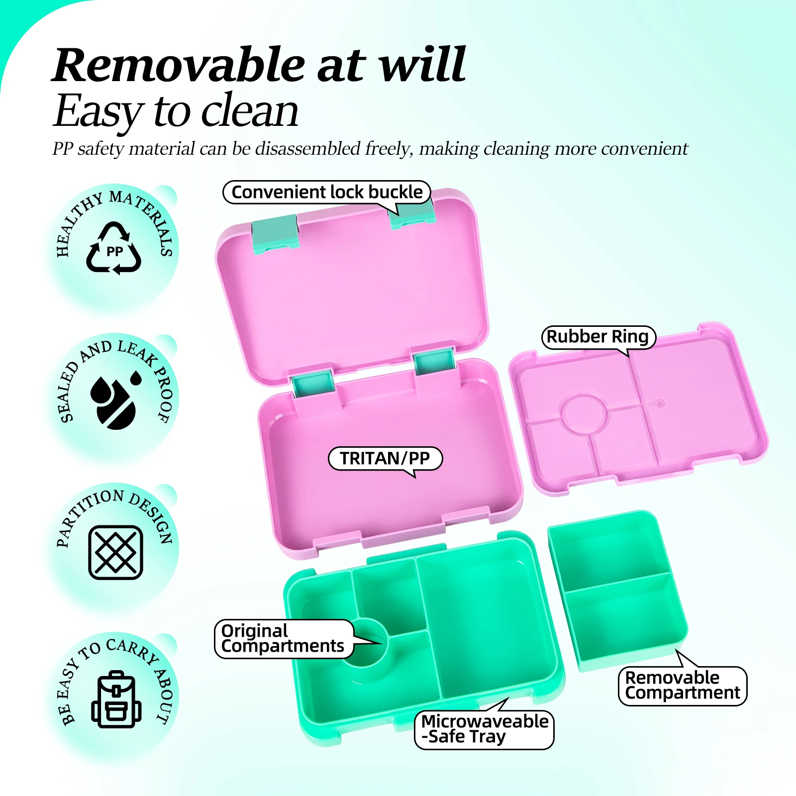 1100ml Cartoon Printed Lunch Box Microwavable Bento Box Interlayer Leakproof Storage Box Hermetic Containers Students School