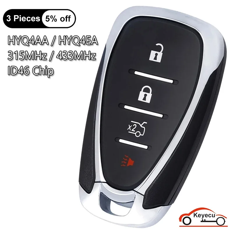 

KEYECU 4 Buttons 315MHz 433MHz ID46 Chip for Chevrolet Cruze XL7 XL8 Sonic Camaro Malibu Auto Smart Remote Key Fob HYQ4AA HYQ4EA