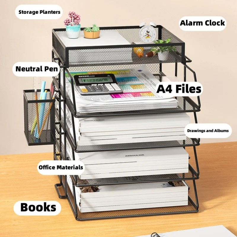 Office A4 Paper Desk Organizer Document File Letter Book Brochure Filling Tray Rack Shelf Carrier Metal Wire Mesh Storage Holder 6