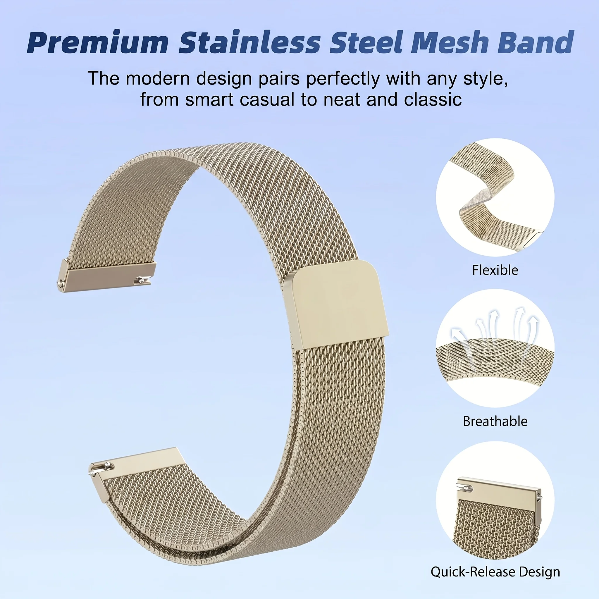 Premium 20mm Metal Magnetic Quick-Release Stainless Steel Mesh Strap