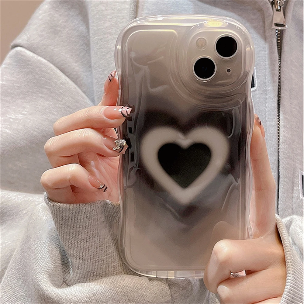 1pcs Black Heart Pattern Clear Square Phone Case