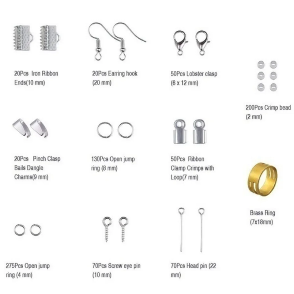 Set Da 500 Accessori Per Bigiotteria Fai Da Te – 150 Perline A Crimpare, Anelli Aperti E Moschettoni – Colore Oro - 3
