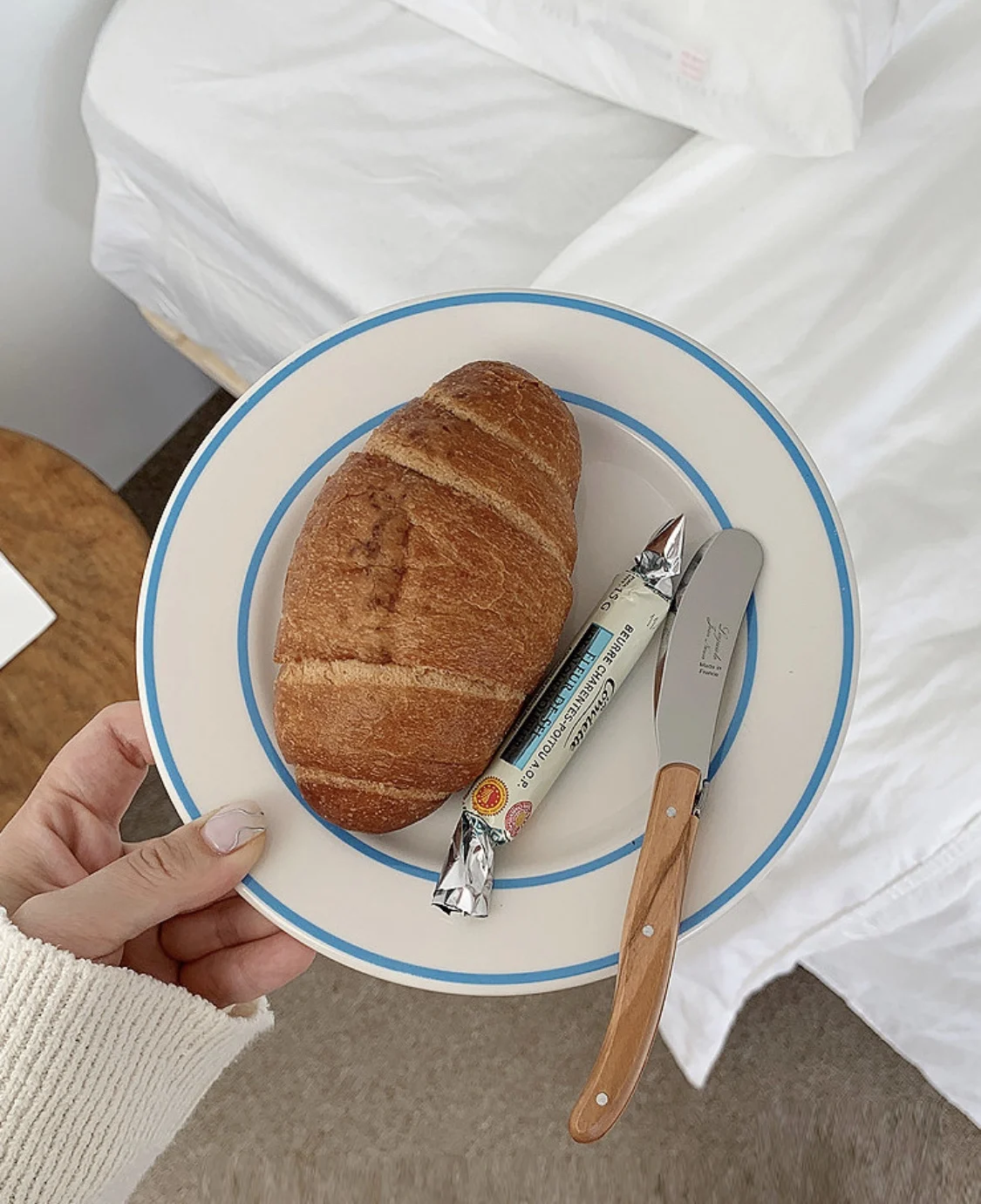 Korean Minimalist Plate Bright Blue Line Dining Plate Breakfast Salad Dessert Dining Blue Summer Refreshing Decoration