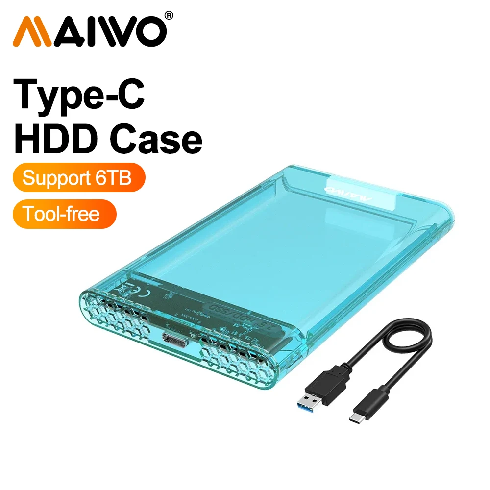 

MAIWO Transparent 2.5'' HDD Case SATA to USB 3.0 Hard Drive Box Enclosure External for HDD SSD Disk Case Box USB C 3.1 HDD Case