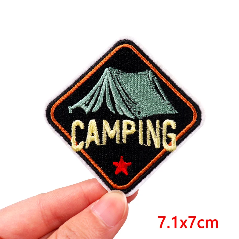 Parche bordado de Camping de montaña, parches termoadhesivos para planchar  en la ropa, parche de costura con letras de señalización - AliExpress