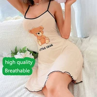 Women Suspender Skirt Ladies Short Skirt Comfortable Pajamas Leisure Homewear Sexy Outside Letters Bear Printed One-Piece-Dress - Image 3