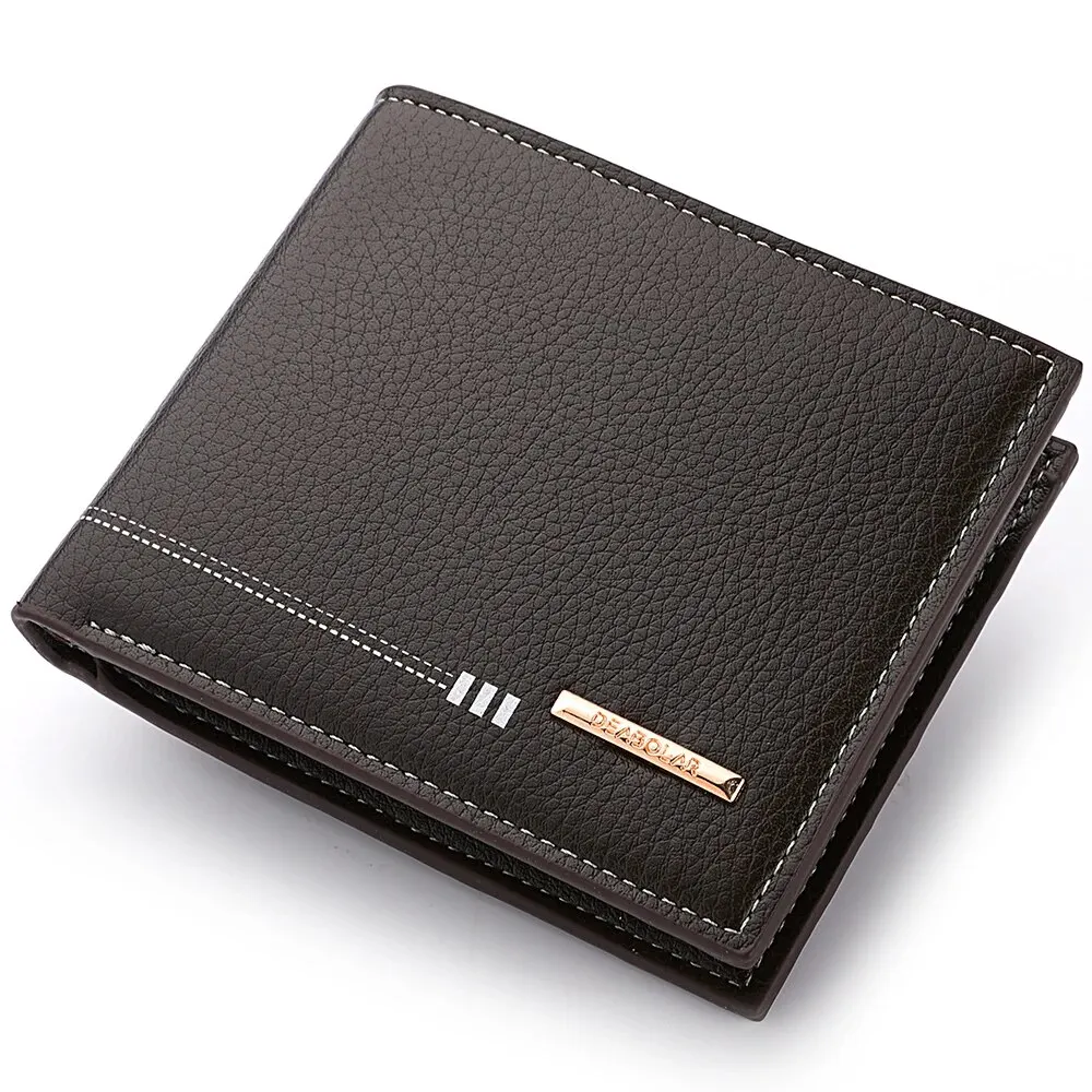 Elegant Men's Lychee Pattern Leather Wallet with Zipper Coin Pocket