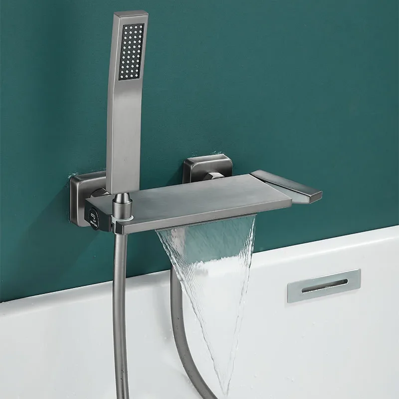 Description Picture 5 of itemWhite Bath Faucet Set Wall Mounted Gray Waterfall Bathtub and Shower Mixer Black Bathroom Taps Brass