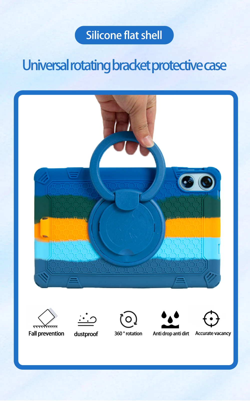 12 Rotatable Stand Case with Handle Strap - Kids Safe Soft Silicone Cover