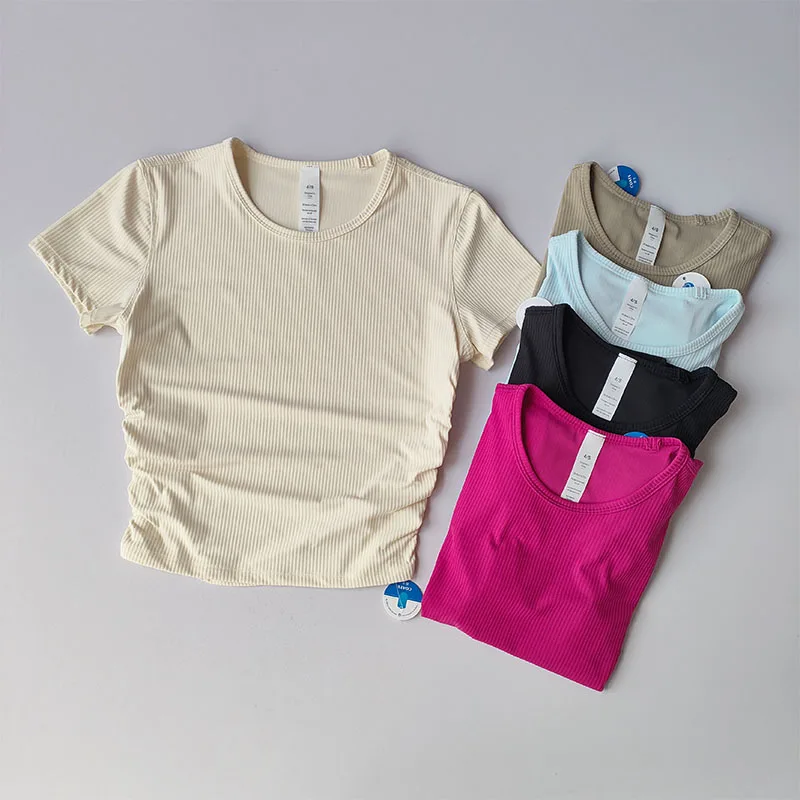 Yoga Suit Short-Sleeved Top Gathers Beauty Back Sexy Mesh Sports Quick Dry Fitness Yoga Suit T-Shirt