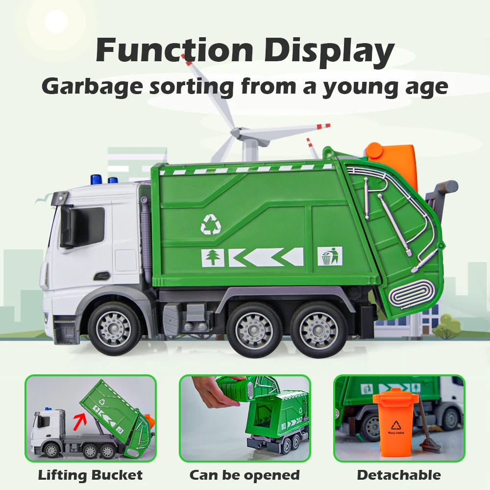 1:24 RC Truck Garbage Car Heavy Tractor Model Engineering Car Radio Controlled Sanitation Eletric Vehicle Toys for Boys Gift rc cars,rc trucks,rc construction toy