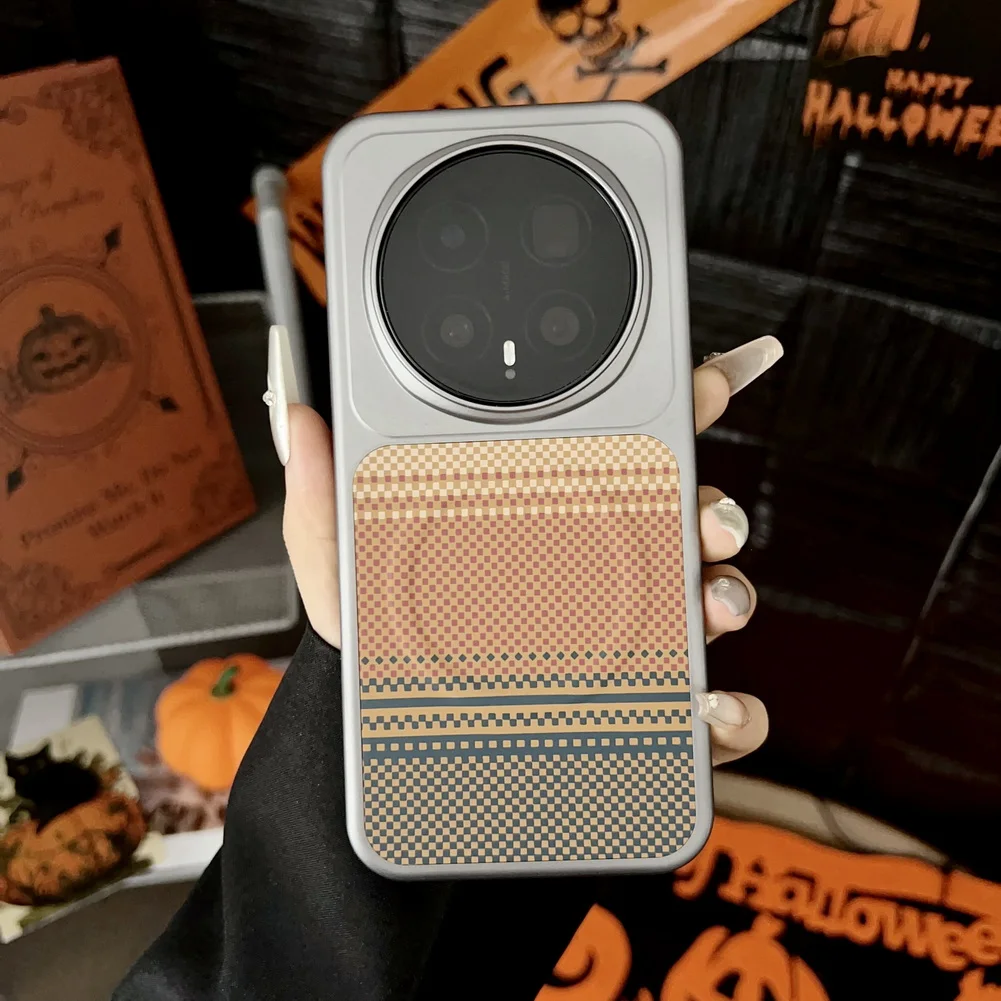 Kevlar Carbon Fiber Pattern Wireless Charging Magnetic Ring Case with Lens Protection