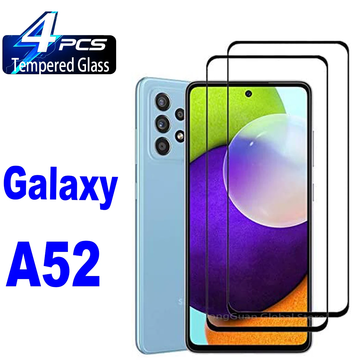 

2/4Pcs Full Glue Black Surround Tempered Glass For Samsung Galaxy A52 A52s 5G Screen Protector Glass Film