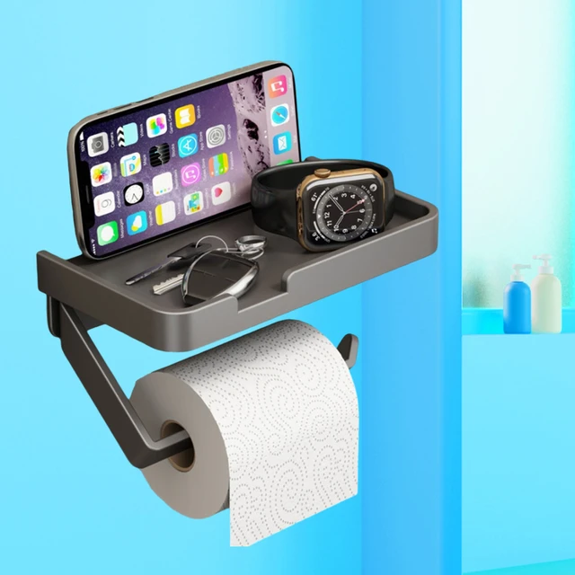 Wall-Mounted Black Paper Towel Holder with Shelf