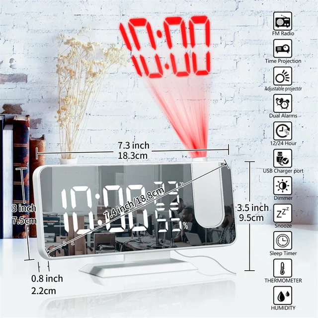 Haofy Reloj despertador de proyección digital para dormitorio, relojes  electrónicos LED con proyección en la pared del techo, proyector de 180°