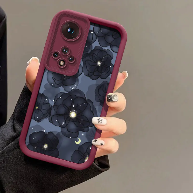 Black Flowers Pattern Shockproof Silicone Phone Case - Soft Cover Capa