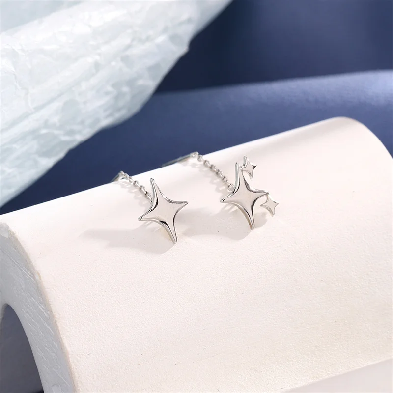 2024 New Korean Star Ear Wire Tassel Thread Chain Climb Star Pendants Drop Earrings Women's Straight Hanging Earings Jewelry - Image 5
