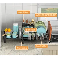 Expandable Dish drying rack Kitchen sink storage rack with drained board Countertop Space-saving Black 2