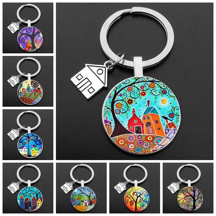 Key Rings Key To The New House Kechain Beautiful House Under The Starry Sky Key Ring Personality Jewelry Gift Holder for New Home