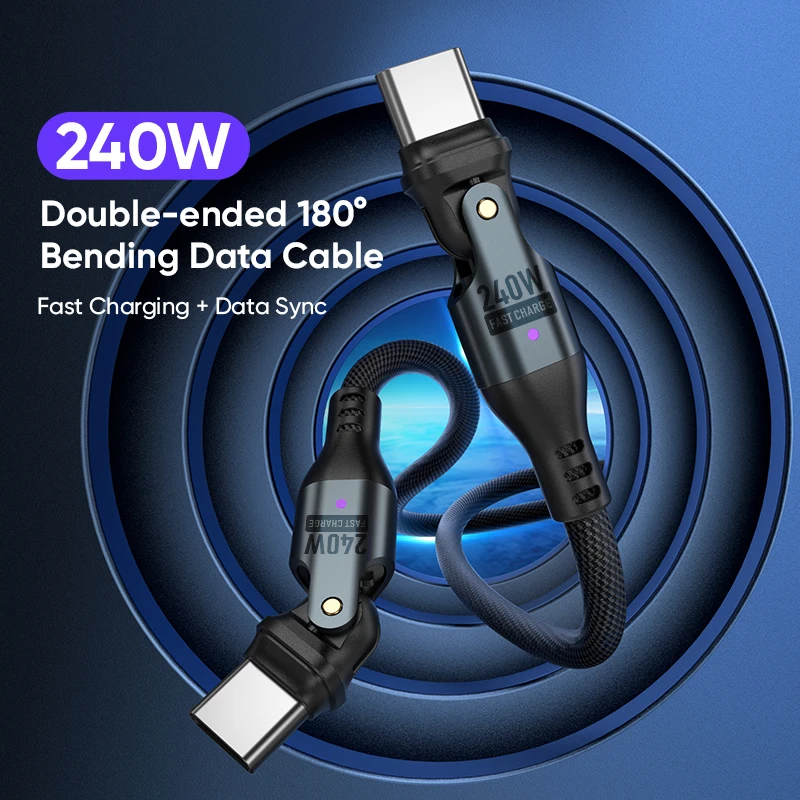 Ultra High-Speed 240W 5A USB-C to USB-C Charging Cable with 180-Degree Flex Charger