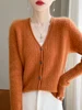 Autumn Winter Women 100% Merino Wool Cardigan Cashmere V-neck Sweater Curled Twisted Hollow Out Knitwear Bottoming Clothing Tops 4