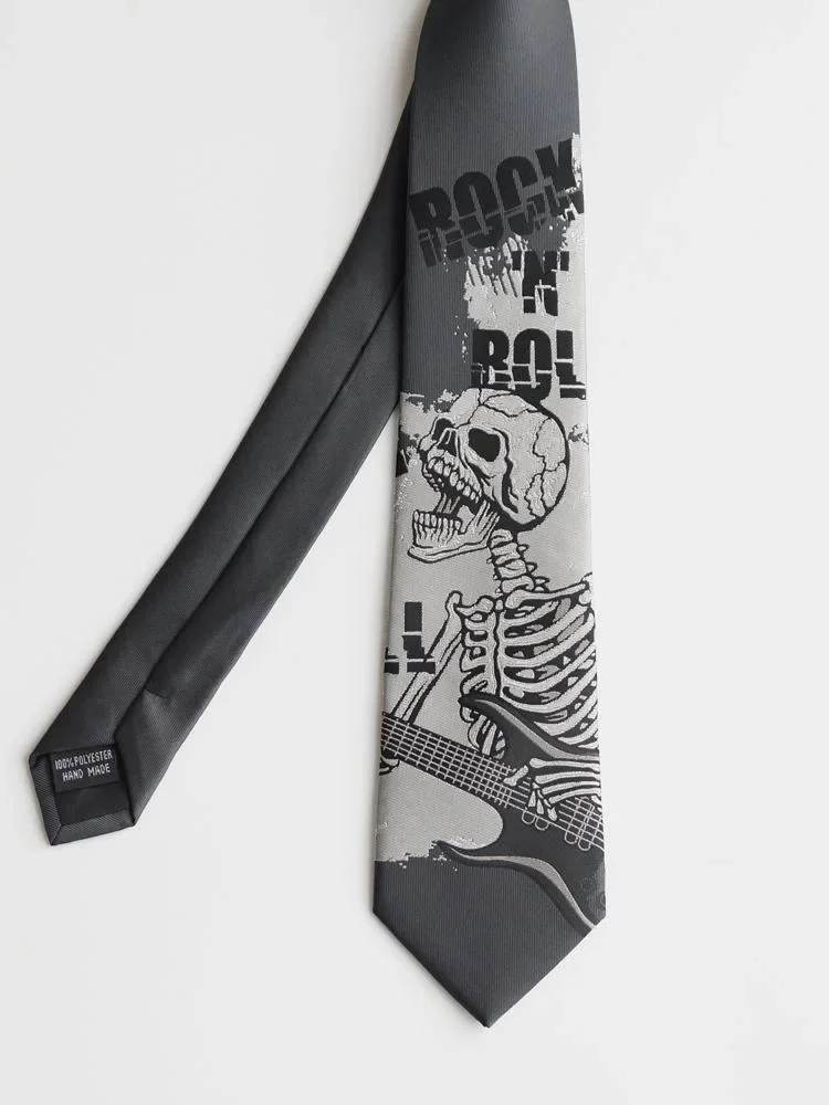 Punk Black Skull Tie Yuppie Y2k Vintage Cool Neck Ties For Boy Girl Rock Hip Hop Dress Up Necktie Accessories