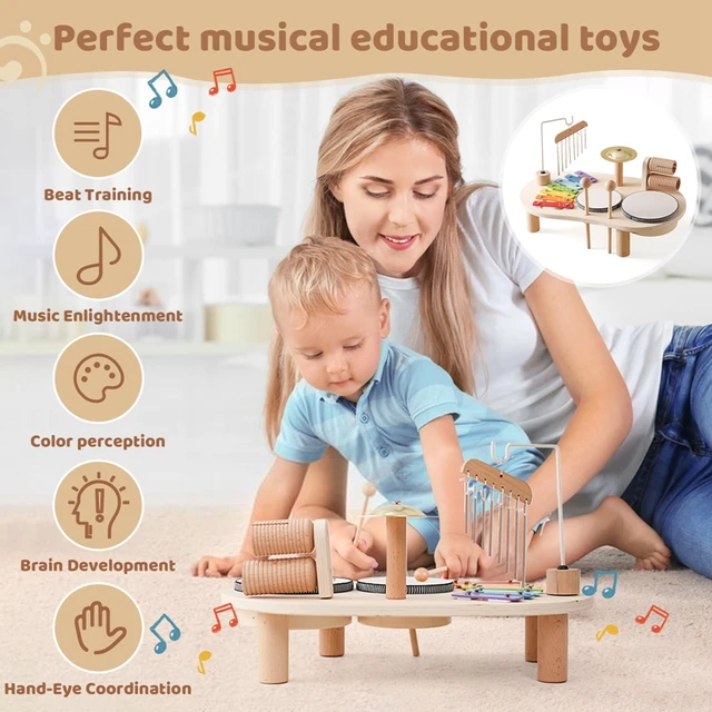 Jouets éducatifs pour bébés, cloches éoliennes en bois, jouets musicaux Montessori pour enfants, Xylophone, cadeaux d'anniversaire pour nouveau-nés, jouets de Table musicale 2