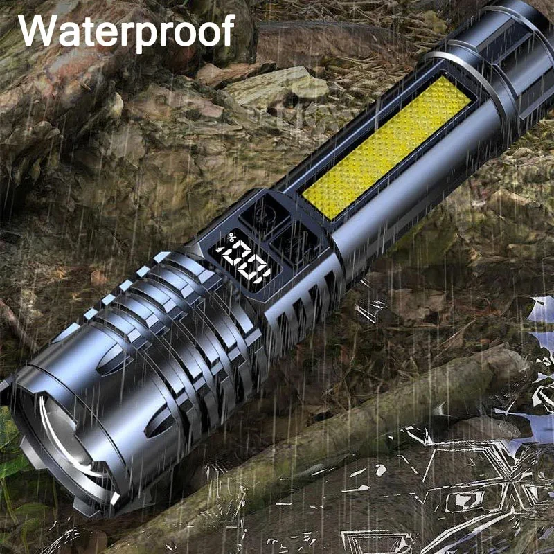 LED Flashlights High Power Type-C Rechargeable Cob With Side Light For Outdoor Camping Hiking