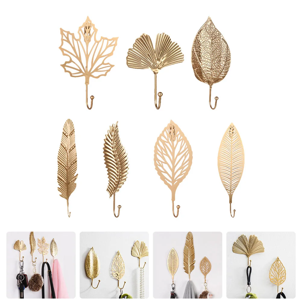 

7 Pcs Multi-function Wall Hook Hat Sundries Organizer Key Hooks Leaf Clothing Wrought Iron Clothes Accessory Decorate