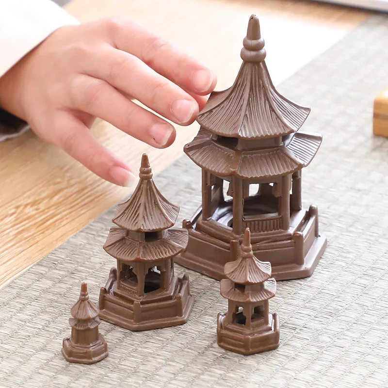 Tea Pet Ornaments Octagonal Pagoda Feng Shui Mini Garden Accessories Ceramic Decorations Home Decore Black Tea Play ornament crafts miniature figurines miniature ornament