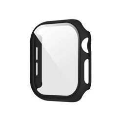 Matte Hard PC Bumper Case with Tempered Glass Screen Protector for Apple Watch Accessories (Black 02)