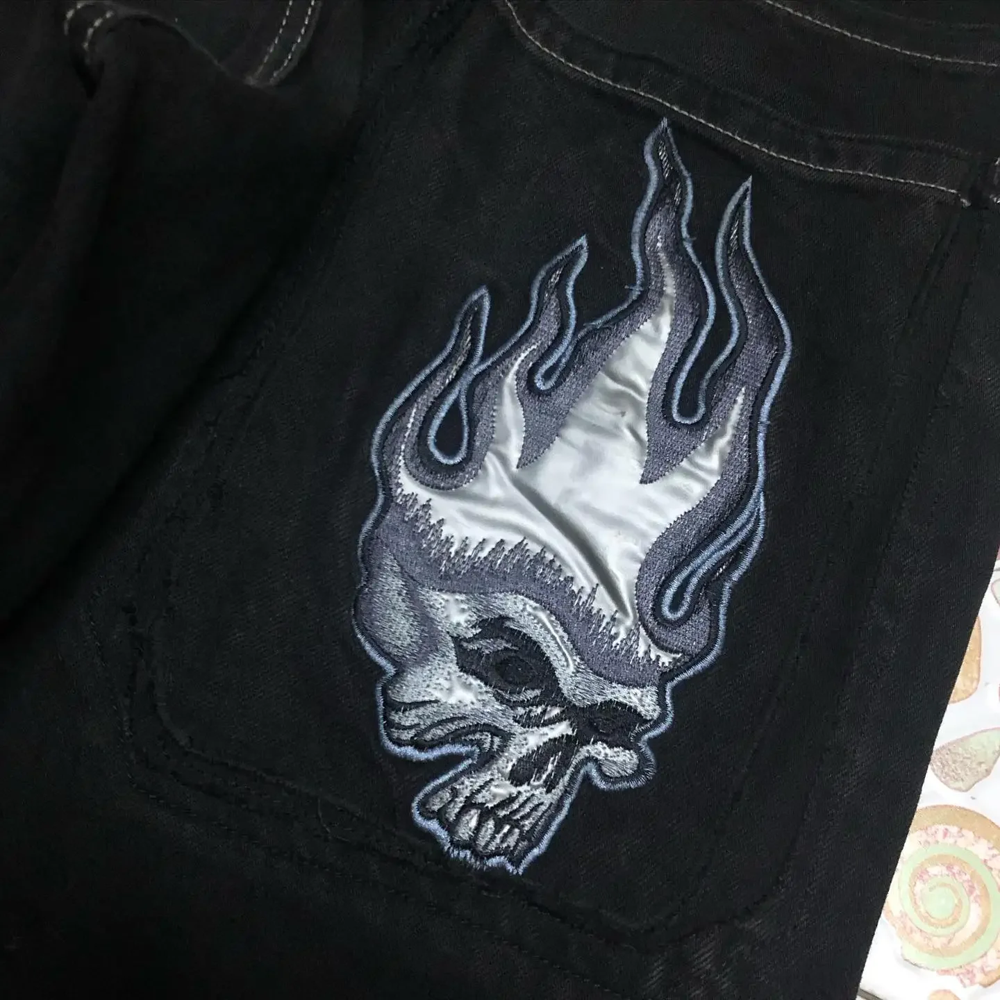 JNCO Y2K 힙합 해골 그래픽 프린트 헐렁한 청바지, 레트로 데님 바지, 남성 여성 하라주쿠 고딕 하이 웨이스트 와이드 팬츠, 신제품