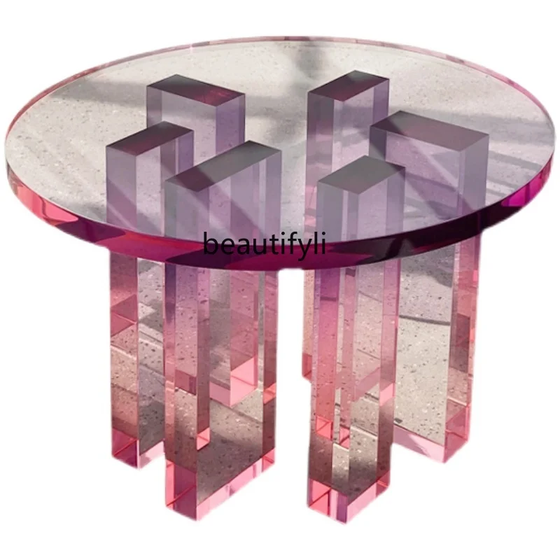 

Transparent Gradient Color Acrylic Tea Table Art Non-Mainstream Style Personalized Customization Side Table