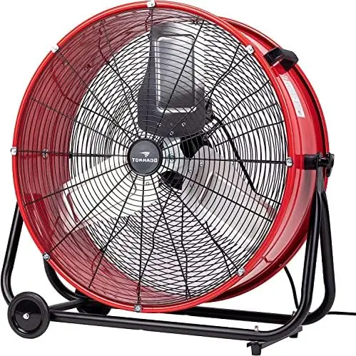 

- 24 Inch High Velocity Heavy Duty Tilt Metal Drum Fan Yellow Commercial, Industrial Use 3 Speed 8540 CFM 1/3 HP 8 FT Cord UL Sa