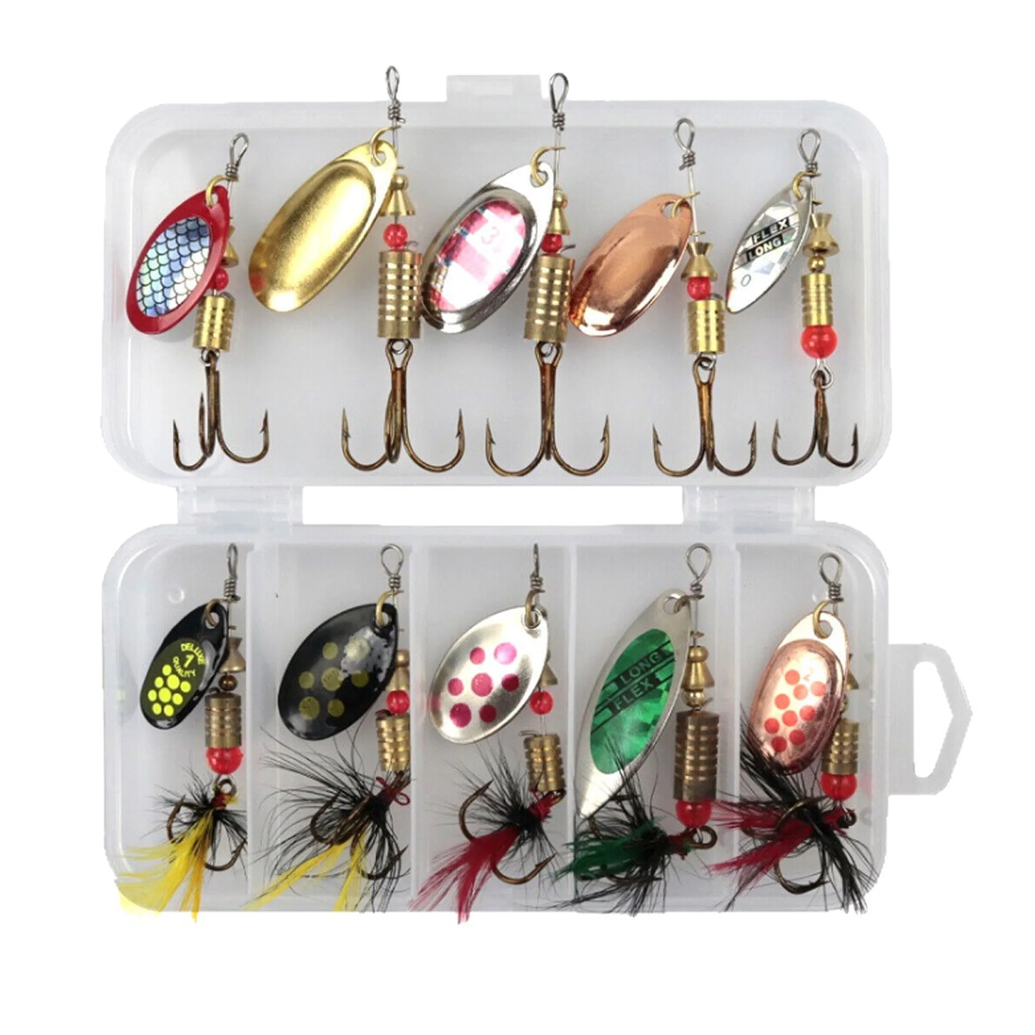 Set 10 cuillères spinner métalliques pour brochet - Spoonbaits et crankbaits kit complet