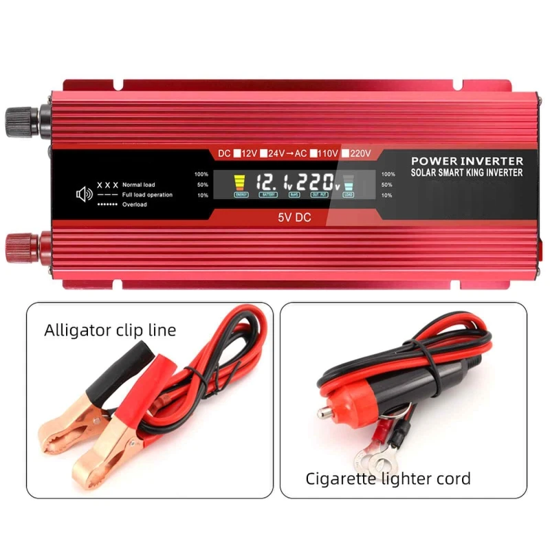 2000W DC 12V AC 220V 전원 인버터, 수정 사인파 LCD 디스플레이, USB 자동차 변압기 변환 충전 컨버터