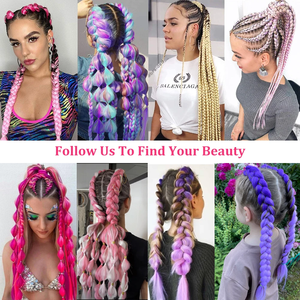 Dream Like 24 Inch Jumbo Braid Hair Synthetic Ombre Pre Stretched Braiding Hair Extension For Women Pink Purple Yellow Wholesale images - 6