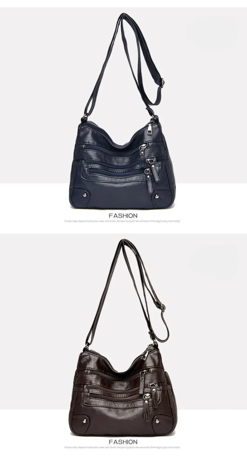 Soft Leather Shoulder Bag - Women's Crossbody Double Layered Large Capacity Tote