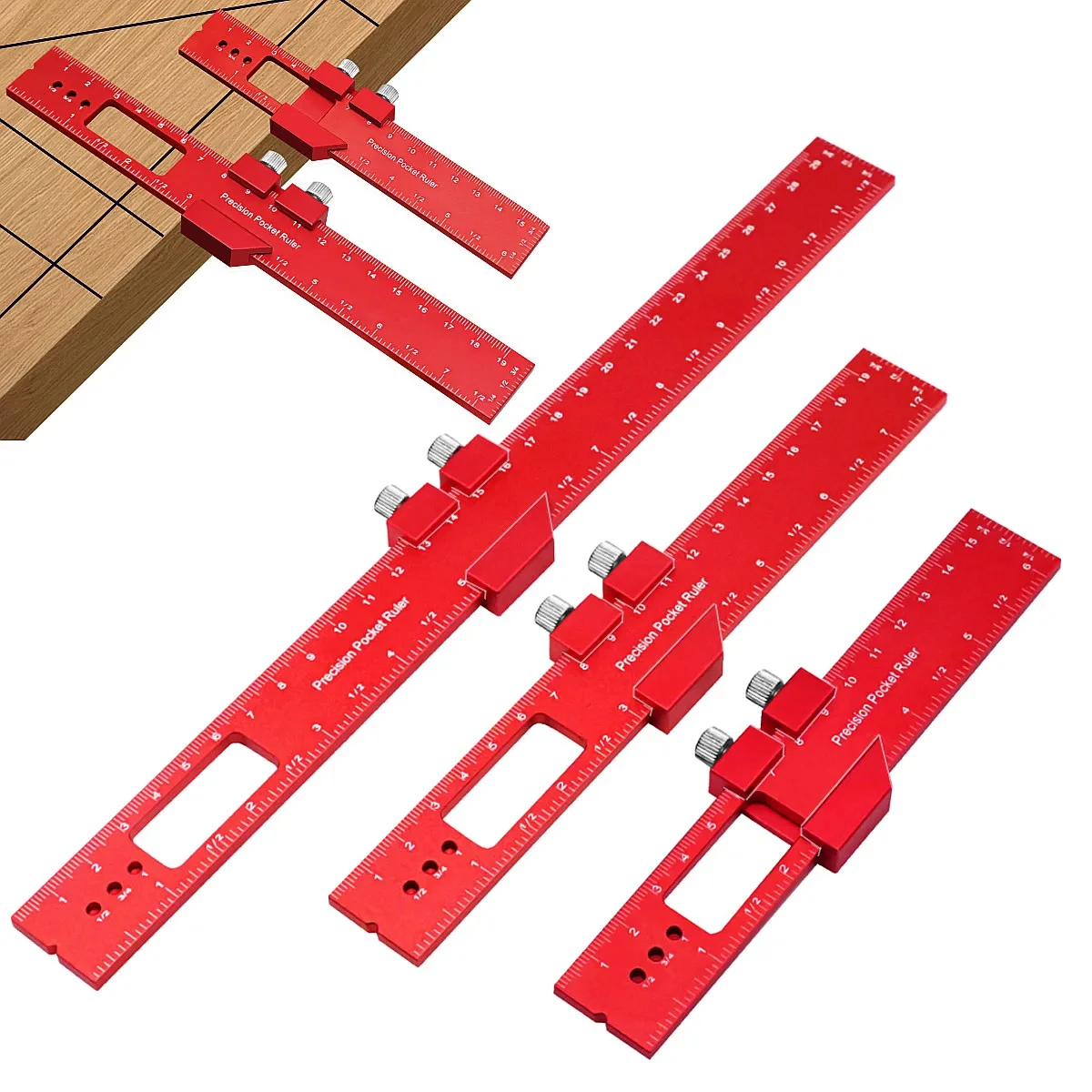 Pocket Ruler Precision T Type Inch Metric Measuring Tool Slide Stop Carpentry Marking