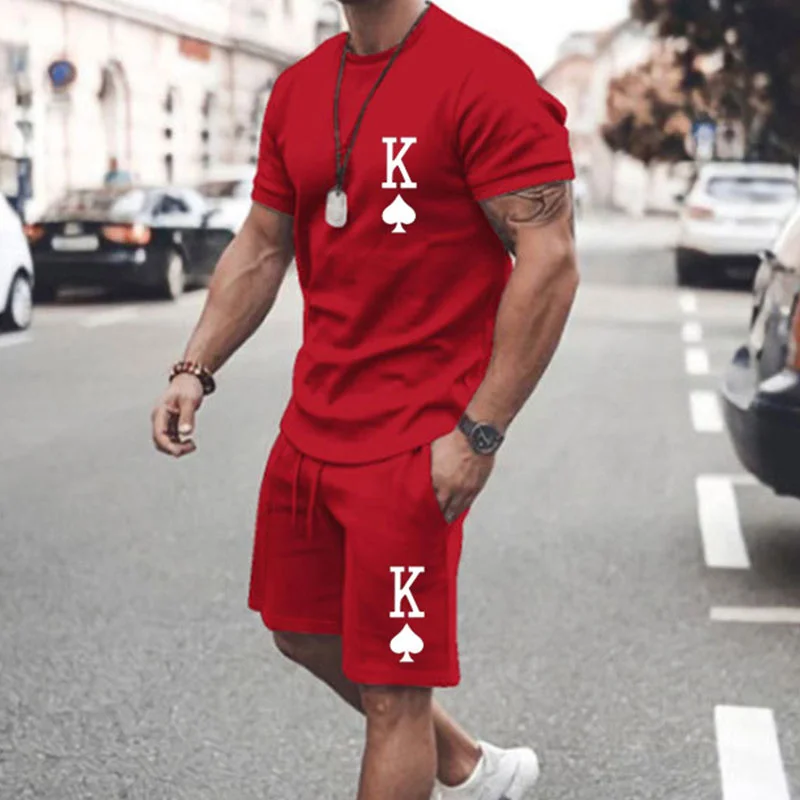 Men's Tracksuit 2 Piece Set Summer Solid Sport Hawaiian Suit Short Sleeve T Shirt and Shorts Casual Fashion Man Clothing jogging suits for men Men's Sets