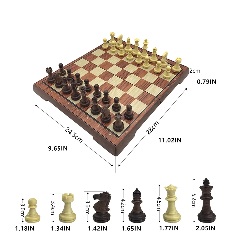 Folding Chess Board Chess 28x24.5cm/11.02x9.65inch Plastic Folding Board Wood Plastic Magnetic Set Puzzle Game Board Entertainment
