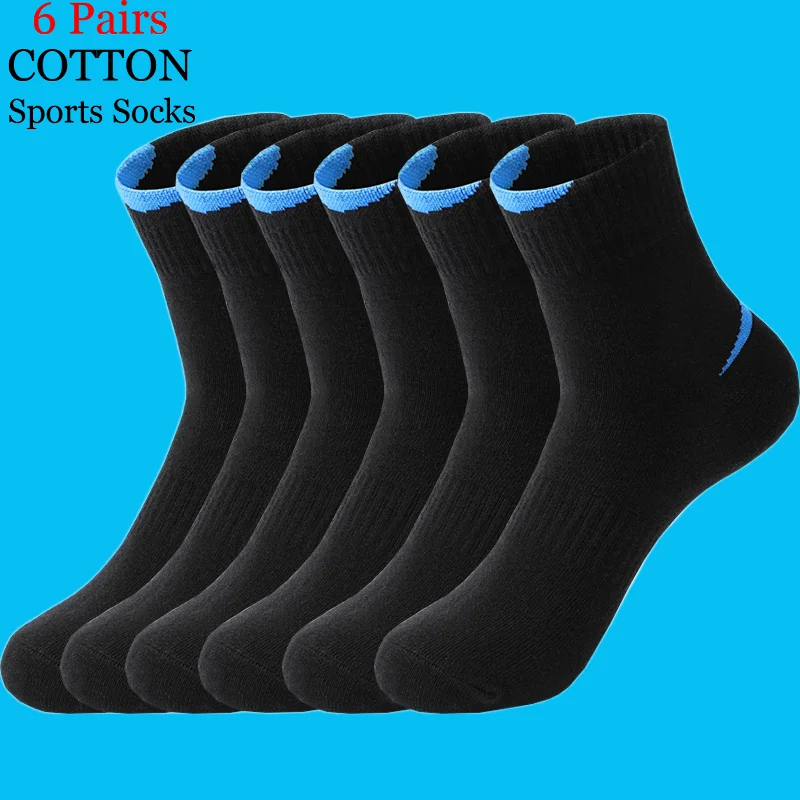 

2024 New Fashion 6 Pairs/Lot Combed High Quality Mens Cotton Socks Black White Casual Breathable Solid Color Sport Socks