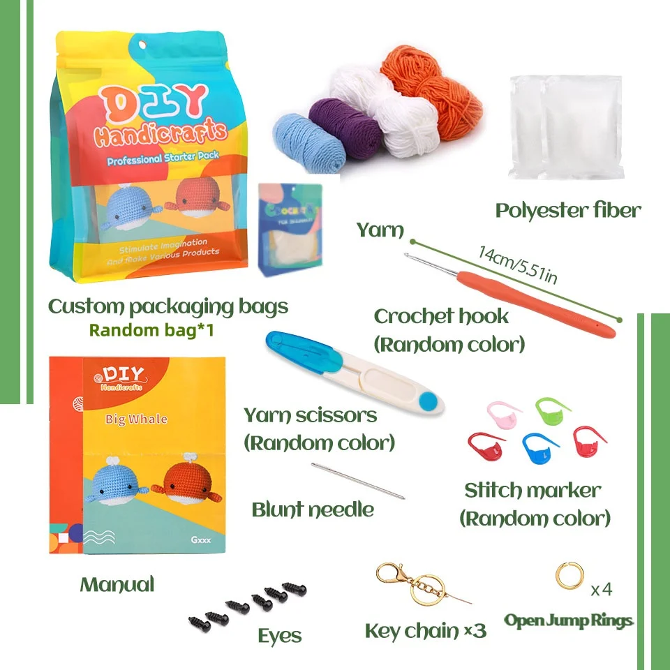 MIUSIE Non Finished Manual Crochet Material Bag Whale Shaped Material Pack Woven DIY Cute Animal Hand Knitting Yarn Set With Bag