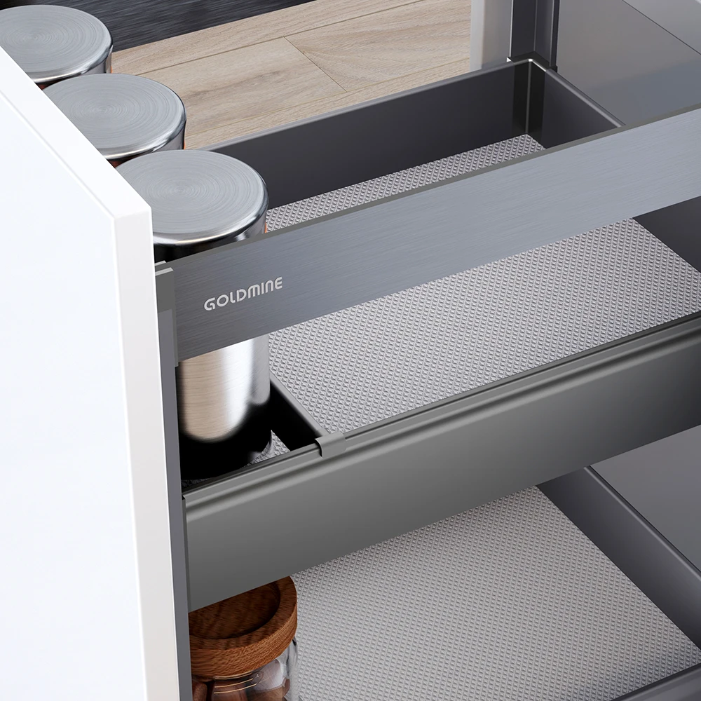 Goldmine Kitchen Storage Baskets Aluminum Alloy Grain Pull Out Drawers Basket Kitchen Cabinet Fittings