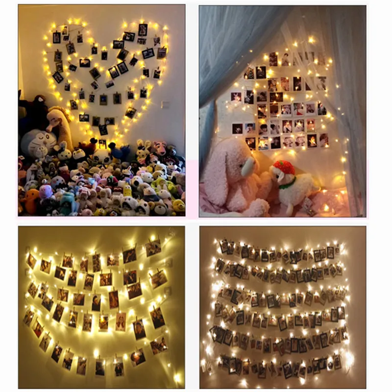 

Holiday Party Wedding Xmas Decoration String Lamp USB LED Fairy Lamps Multicolor Wood Photo Clip Battery Garland Christmas Lamp