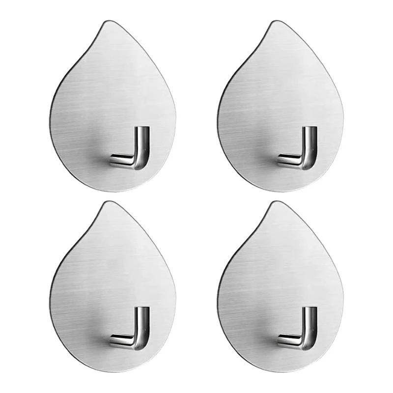 

BEAU-Kitchen Adhesive Hooks,Towel Hooks,Heavy Duty Stainless Steel Waterproof Hook For Bathroom,Coat Key Hook On Wall(4 Pack)