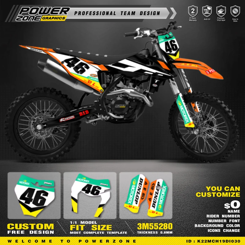 

PowerZone Custom Team Graphics Backgrounds Decals For 3M Stickers Kit For KTM SX MX 19-22 EXC XCW Enduro 20-23 125 to 500cc 05