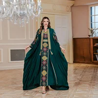 Eid Muslim 2 Piece Set Women Embroidery Dresses Open Abaya Suit Jalabiya Ramadan Dubai Kaftan Party Vestidos Cardigan Robe 3