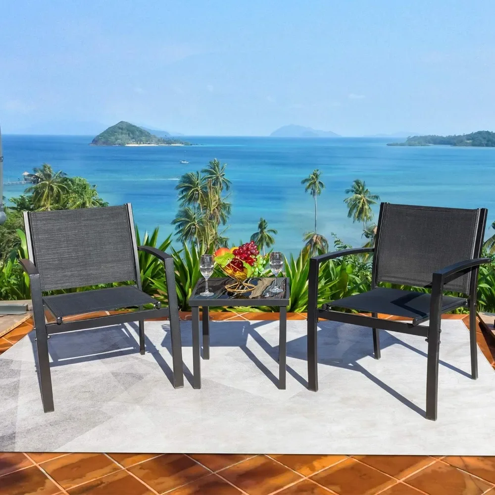 Furniture Outdoor Patio Conversation Bistro Set Modern Porch Lawn Chairs with Coffee Table for Home and Balcony