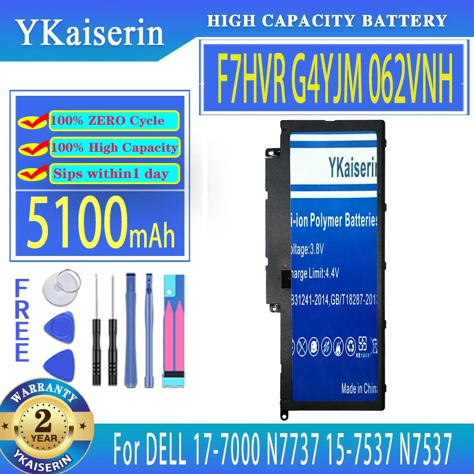 

YKaiserin Battery F7HVR G4YJM 062VNH 5100mAh For DELL Inspiron 17-7000 N7737 15-7537 N7537 Bateria